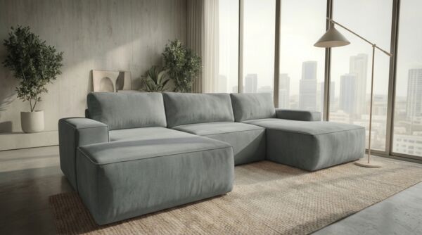 Ecksofa EINAR 362x170 cm mit Schlaffunktion, Bonellfederkern und Bettkasten, Farbe: Grau