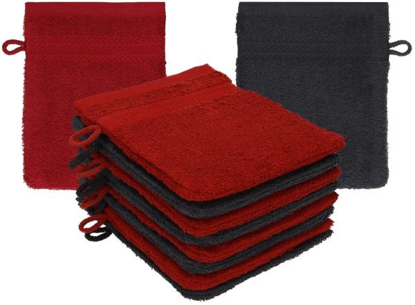 Betz Waschhandschuh 10 Stück Waschhandschuhe Premium 100% Baumwolle Waschlappen Set 16x21 cm Farbe rubinrot und graphit (10-tlg)