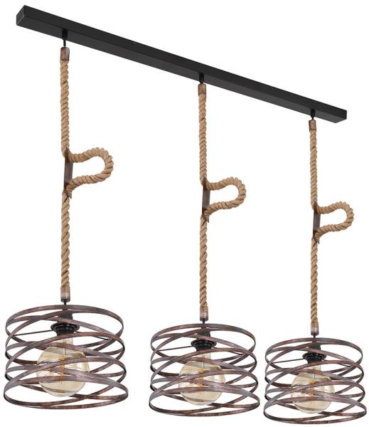 Hängeleuchte, Hanfseil, Spiralen, rost, schwarz, L 115 cm