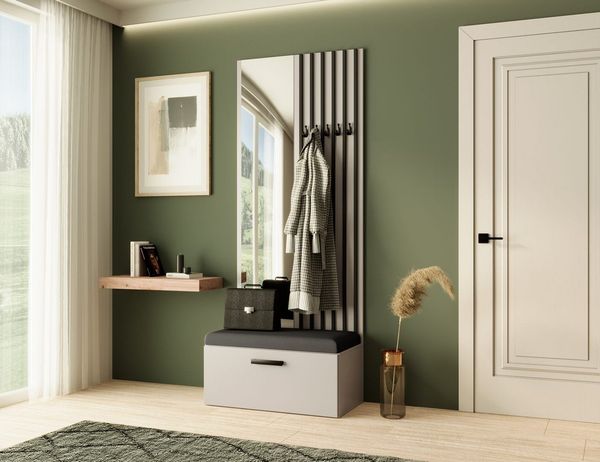 Beautysofa Garderobenschrank mit Lamellen, Spiegel und Kleiderhaken MARGARET II mit Verschließbarer Schuhschrank