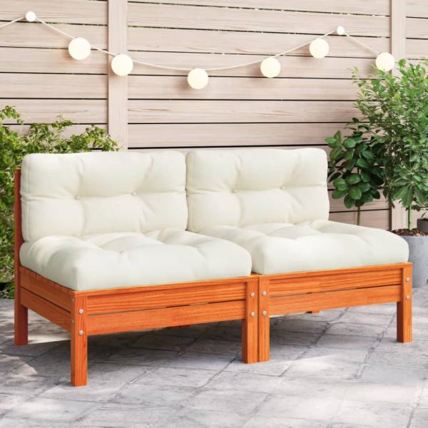 vidaXL Gartensofa ohne Armlehnen mit Kissen Wachsbraun Kiefernholz