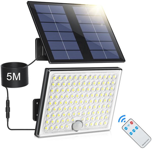 Realky Solarlampen für Außen mit Fernbedienung,Außenlampe mit bewegungsmelder,IP65 Wasserdichte Solarleuchte mit 5m Kabel für Garage, Garten, Hof, Stufen, Haustüren, Rasen- 1 Stück Warmweiß