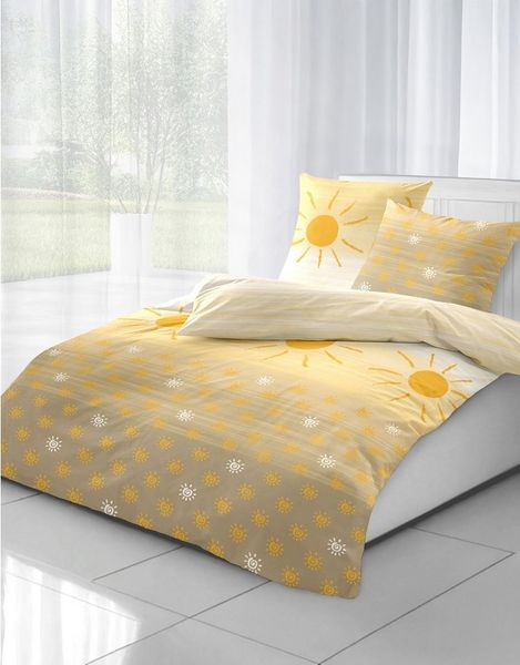 Dormisette Bettwäsche Dormisette Fein Biber Bettwäsche Gelb Sonne 135x200 80x80 cm, Biber, Biber Bettwäsche mit Sonnenmuster