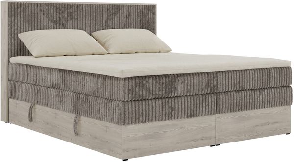 Boxspringbett mit Bettkasten NORDIC KING 200 x 200 cm, 7-Zonen Multipocket-Matratzen H4 und Topper T25, zwei Bettkästen, holz Optik, gepolstertes Kopfteil - Hellbraun Cord Bild 7