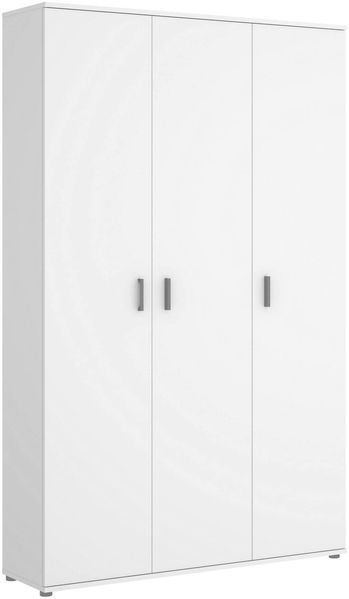 Dmora Großer Mehrzweckschrank Aniello, multifunktionaler Besenhalterschrank, 3-türiger Kleiderschrank, 116 x 35 x 190 cm, Weiß