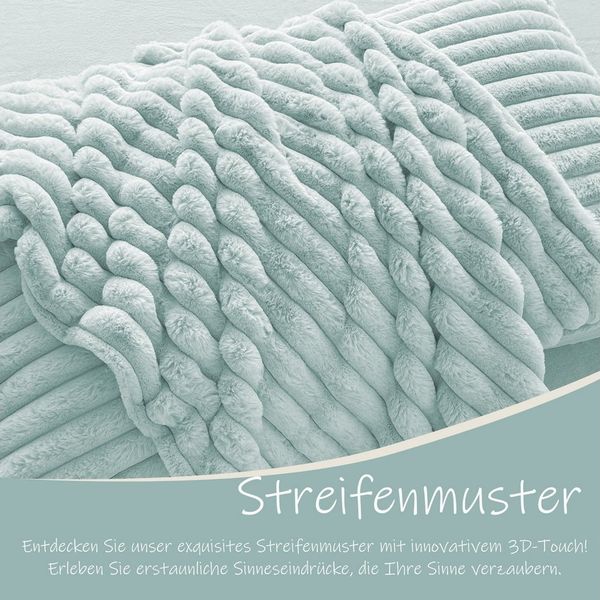 KEAYOO Bettwäsche Flauschiger Kunstfell-Streifen, 2 teilig, Plüsch Bettwäsche 135x200 cm für Winter Kissenbezug 80x80 cm