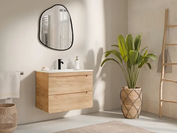 Vente-unique - ARUBA Waschbeckenmöbel Holz, Platte Beige - B 46 cm x H 59 cm x L 80 cm