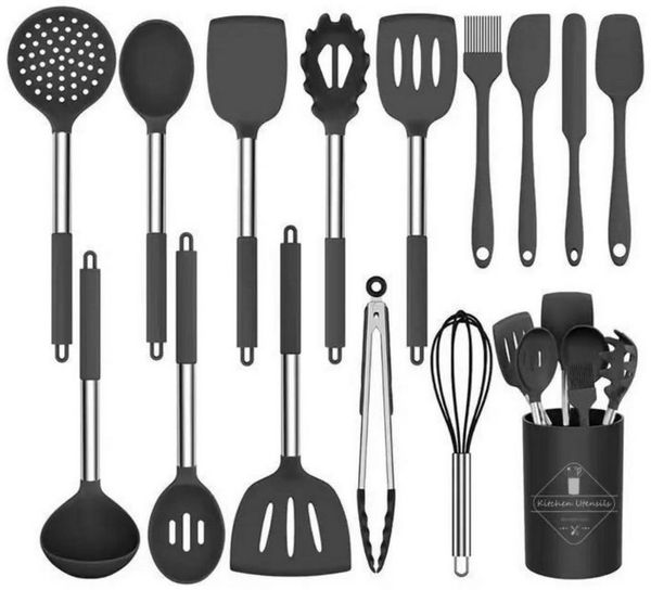 Diwzbyn Kochbesteck-Set 15-teilig Silikon Küchenhelfer Set, Antihaft Hitzebeständiger (15-tlg)