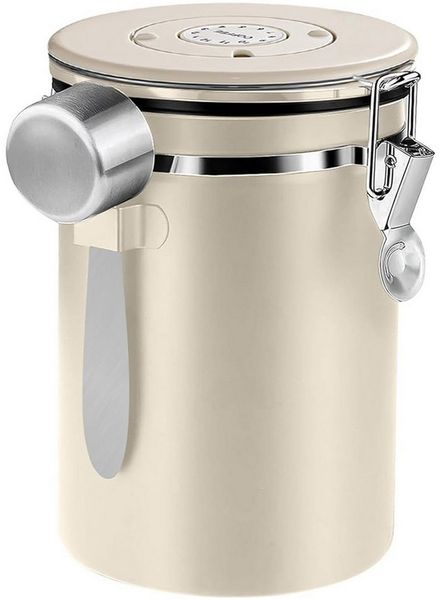 Rhein Beleuchtung Kaffeedose Kaffeedose luftdicht mit Datumsmarkierung, luftdichte aufbewahrungsbox, (Edelstahl, für die Aufbewahrung von Kaffeebohnen, Süßigkeiten, Nüssen), Einweg-Auslassventil, feuchtigkeitsbeständig, mit Löffel