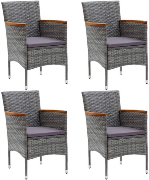 vidaXL 4X Gartenstuhl Set Rattan Grau Akazienholz Armlehnen