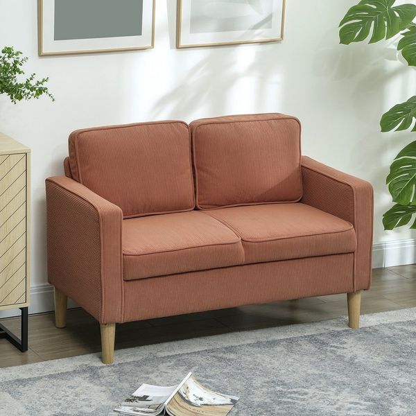 HOMCOM 2-Sitzer Sofa klein Couch mit Armlehne, Stauraum, Loungesofa 1 Teile, für Wohnzimmer, Schlafzimmer, 117 x 63 x 79 cm, Orange