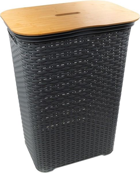 hrb Wäschebox Wäschekorb mit Bambus Deckel, Wäschesammler, Wäscheaufbewahrung, 65 Liter Volumen, schicker Bambusdeckel, Feuchtigkeitsresistent