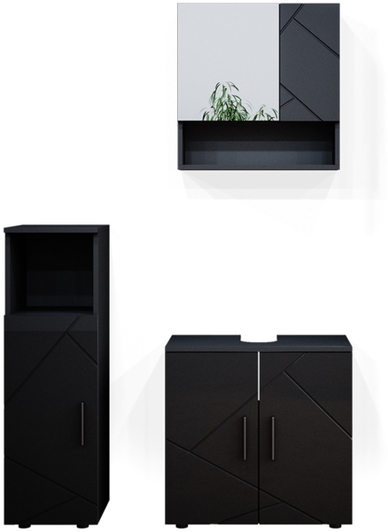 Badmöbel-Set Irma Anthrazit Hochglanz 3 Teile Vicco