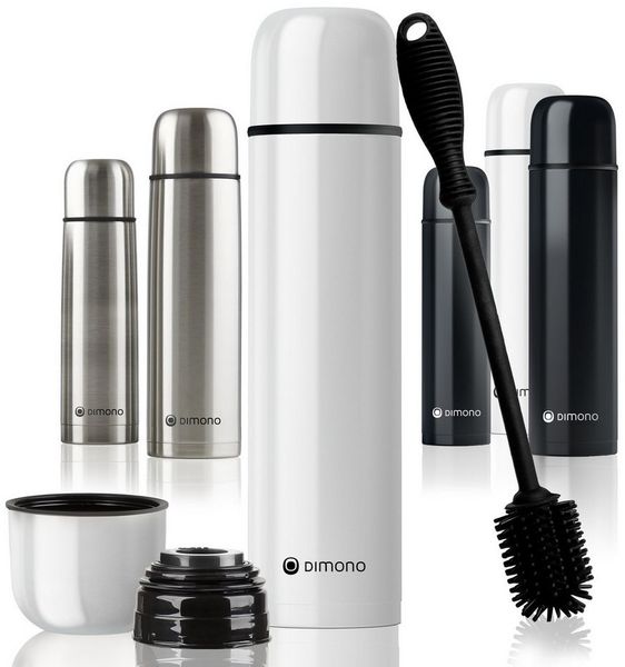 Goods+Gadgets Thermoflasche Edelstahl-Isolierflasche 500/1000ml – Thermosflasche mit Druckknopf, doppelwandiger Thermobecher Isolierkanne