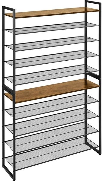 Yaheetech Schuhregal 10-Stufiges Stapelbares Schuhregal aus Metall (2×5 Ebenen), Modulares Design Offener Schuh-Organizer für bis zu 50 Paar