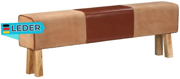 Sitzbank PFERO Turnbock-Design 160cm Hellbraun Echtleder Massivholz Akazie | Polsterbank Bettbank Schlafzimmerbank