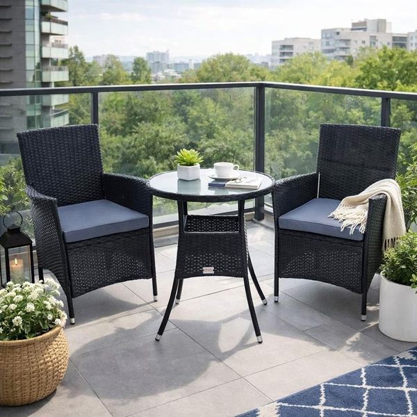 Polyrattan Gartenmöbel Set Gartenset Sitzgruppe Rattan Essgruppe Sessel Schwarz
