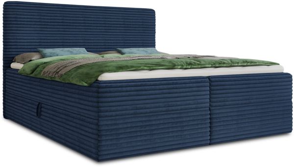 Boxspringbett Mollo mit 2 Bettkästen, Doppelbett mit Bonell-Matratze und Topper, Polsterbett in weichem Cordstoff, Bett, Bettgestell für Schlafzimmer (Blau (Tilia 77), 180 x 200 cm) Bild 2