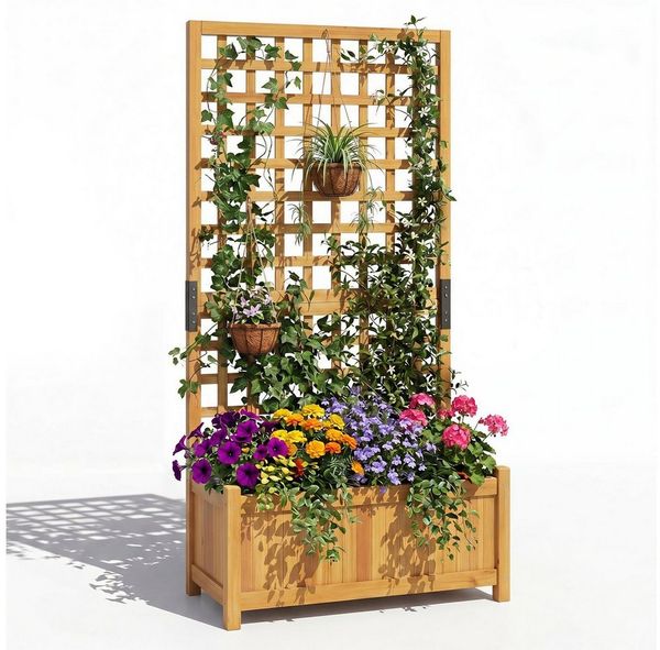 COSTWAY Blumenkasten (1 St), Pflanzkasten, Hochbeet mit Rankgitter, für Kletterpflanzen