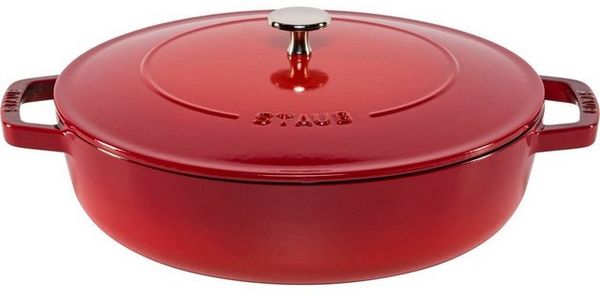 STAUB Gusseisen Bräter, Chistera Tropfenstruktur im Deckel für optimale Befeuchtung/Aromaregen, Rund 28 cm, 3,7 L, Für alle Herdarten geeignet inkl. Induktion & Backofen, Kirschrot