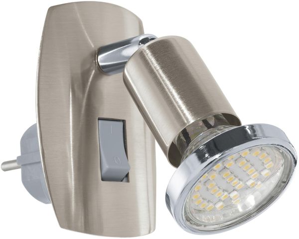 EGLO LED Steckdosenspot Mini, Steckdosenlampe mit Schalter, Leuchte Steckdose schwenkbar, Stahl in Silber und Chrom, Fassung: GU10, inkl. Schalter