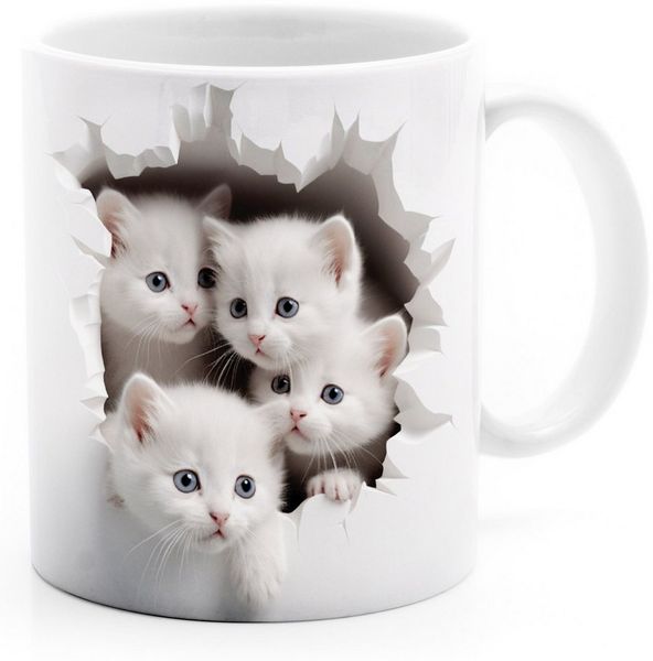 MoonWorks Tasse Tasse Weihnachten 3D Illusion Katze Schneemann Weihnachtsmann, Keramik