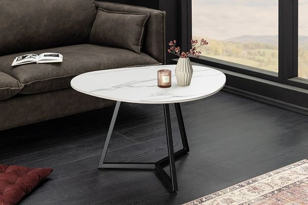 riess-ambiente Couchtisch MARVELOUS 90cm weiß/schwarz – Keramik, Metallgestell, Marmor-Design (Einzelartikel, 1-St), pflegeleichte Keramikplatte & stabiles Gestell – ideal für Wohnzimmer