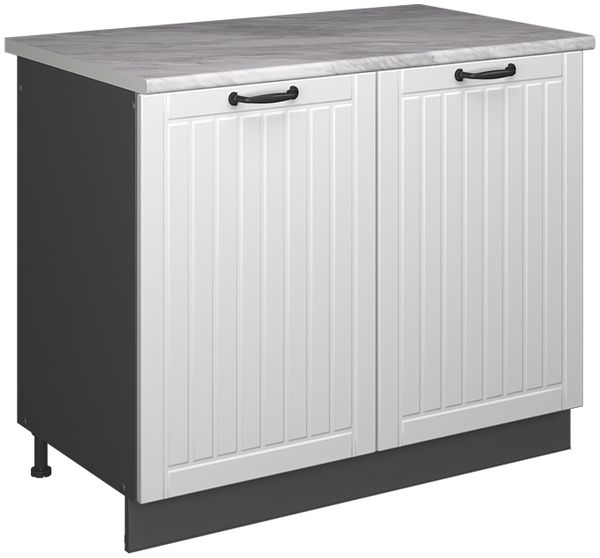 Spülenunterschrank Fame-Line Weiß Landhaus/Anthrazit 100 cm, AP Marmor Vicco