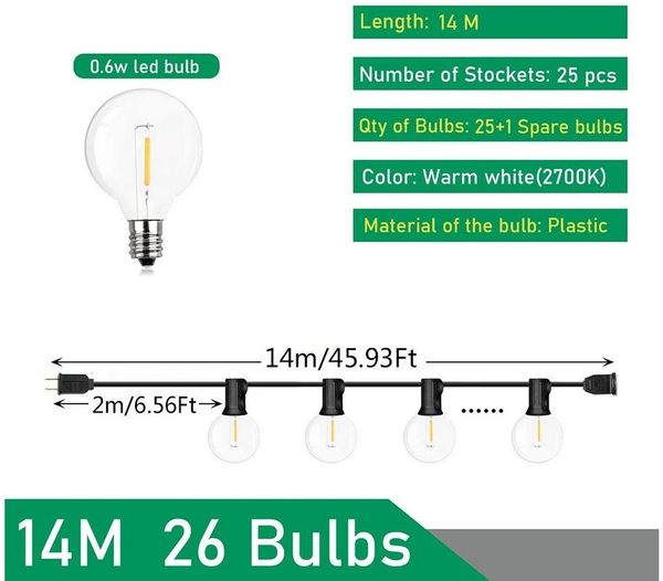 Athlix LED-Lichterkette LED-Lichterkette Lichterkette Led Außen IP44 Wetterfest Wasserdicht, Wasserdicht Glühbirnen Warmweiß, IP44 Wetterfest, G40 LED Bild 2