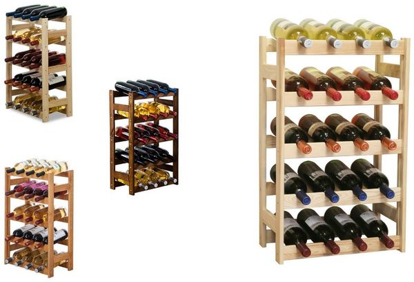 Modo24 Weinregal Flaschenregal Holzregal Flaschenständer Varianten 12 bis 91 Flaschen, RW1 Getränkeregal, 3 Farben, FSC Holz Nachhaltig