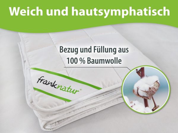 franknatur, Topper Unterbett Baumwolle, Baumwolle, Auflage aus reiner Baumwolle