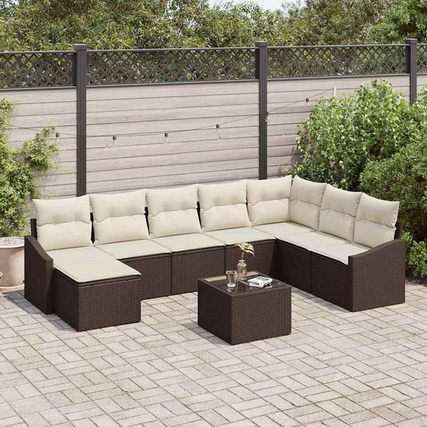 vidaXL Sofa Set mit Kissen 9 pcs Braun Poly-Rattan 3346848