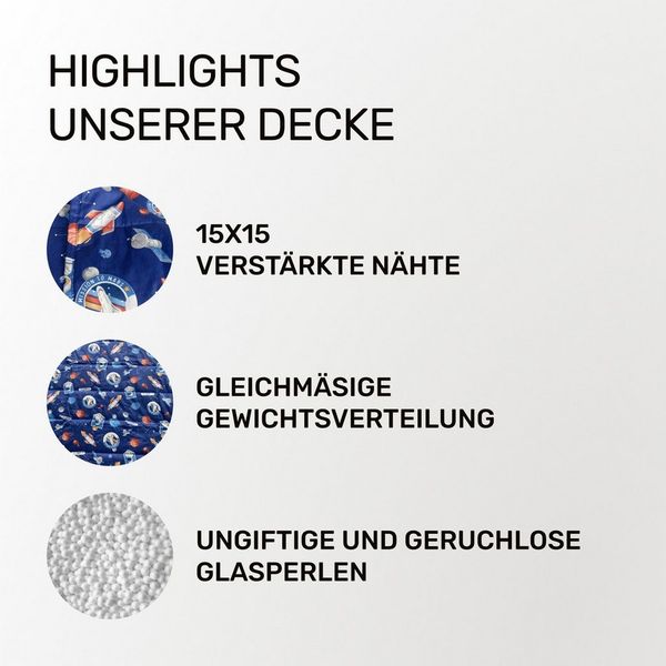 Dailydream Gewichtsdecke Kinder Therapie-Bettdecke, Baumwolle und Fleece, Füllung: Glasperlen, Gleichmäßige Gewichtsverteilung, doppelte Nähte, Handwäsche möglich