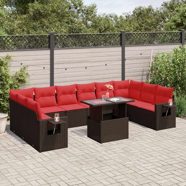 vidaXL 11-teiliges Gartensofa-Set mit Kissen, braun, Polyrattan 3268154