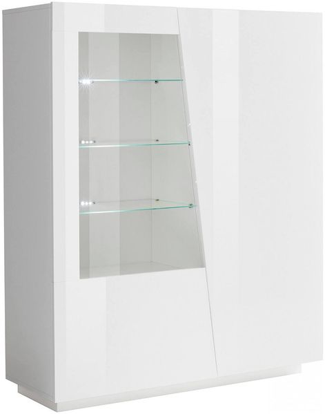 Dmora Anzeigefenster Ask, Sideboard mit Glastür, Mehrzweck-Wohnzimmermöbel mit LED-Licht, 100 % Made in Italy, 120 x 43 x 146 cm, glänzend weiß,