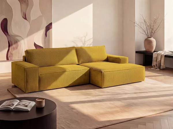 Vente-unique - AMELIA Sofa SamtStoff Gelb - B 167 cm x H 85 cm x L 267 cm