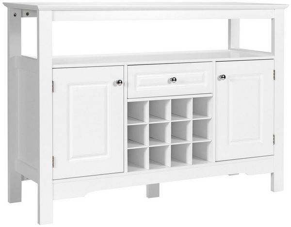 COSTWAY Sideboard Küchenschrank mit Türen und Schubladen, Konsolentisch Holz Küchekommode, Buffetschrank Aufbewahrungsschrank Beistellschrank Weinschrank (Weiß)