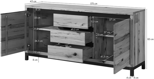 Sideboard Kernbuche 175x45x85 natur geölt VILLANDERS #109 Bild 8
