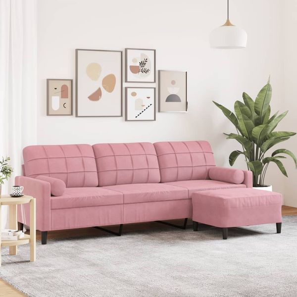 vidaXL 3-Sitzer-Sofa mit Hocker Rosa 210 cm Samt 3278280