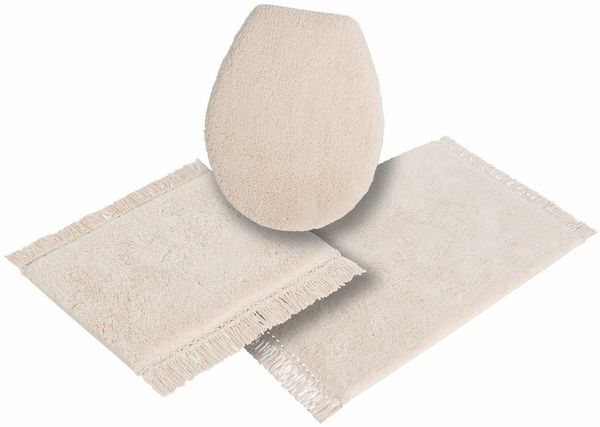 my home Badematte Finca, Höhe 16 mm, rutschhemmend beschichtet, fußbodenheizungsgeeignet, strapazierfähig, Baumwolle (Bio-Baumwolle), rechteckig, 3-tlg. Hänge-WC Set, Fransen, Boho, Badteppich, Bio-Baumwolle, auch als 3 teiliges Set