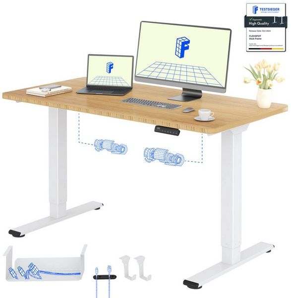 FLEXISPOT Schreibtisch Basic Plus höhenverstellbarer Schreibtisch mit Premium-Zubehör-Set (2 Motore & 2-Fach-Teleskop & 4 Höhenspeichertasten), MIT 19MM Bambus Tischplatte, 140/160/180