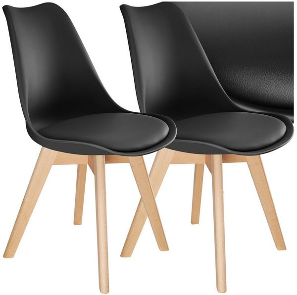 tectake Esszimmerstuhl Küchenstuhl Scandi-Design, gepolsterte Sitzfläche, 49 x 53 x 82 cm (Polsterstuhl Frederikke in schwarz, 2 St), ergonomische Form, massive Holzbeine, bodenschonende Filzgleiter