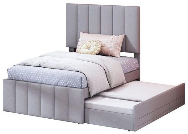 HAUSS SPOLE Polsterbett 90 x 200 cm mit Rollbett und 3 Schubladen, Leinen, Grau Bild 4