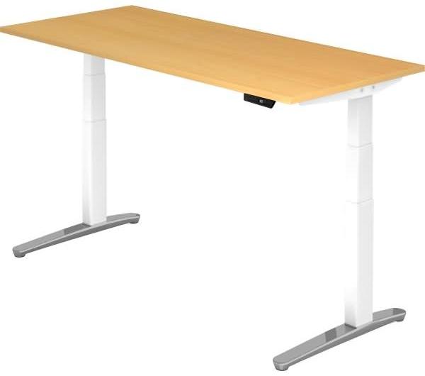 'XBHM19' Sitz-Steh-Schreibtisch elektrisch 180x80 cm Buche Weiß, poliert
