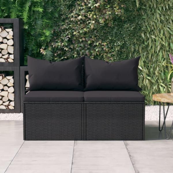 vidaXL Garten-Mittelsofas mit Kissen 2 Stk. Schwarz Poly Rattan 362332