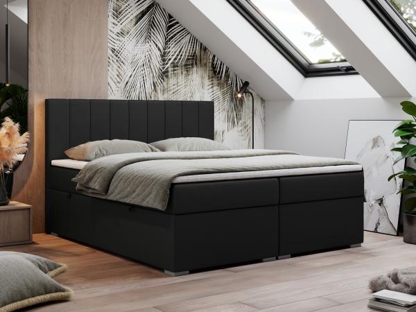 Boxspringbett, Matratze und Topper, zwei Bettkästen - LOPE - 200x200cm - Schwarz Kunstleder - H4