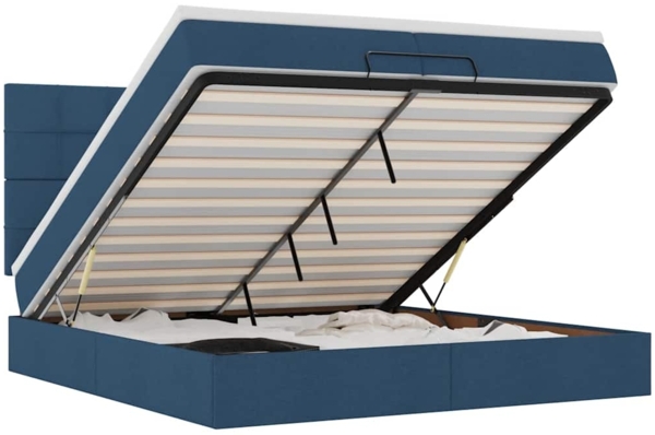 vidaXL Ottoman-Bett mit Matratzen & LEDs Blau 200x200 cm Stoff 3314037