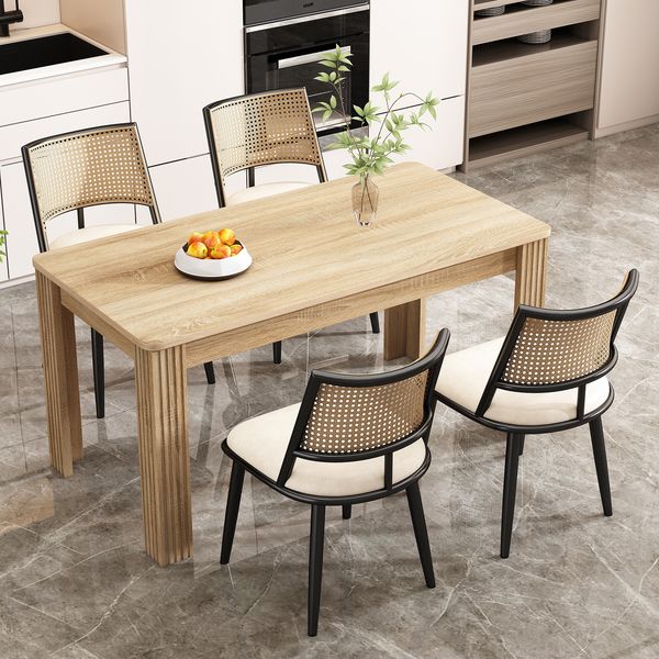 Esszimmerstuhl 45 x 50 x 85 cm aus Rattan & PU, schwarz, mit Metallgestell,6er-Set