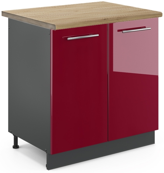 Spülenunterschrank Fame-Line Bordeaux Hochglanz 80 cm , AP Eiche Vicco