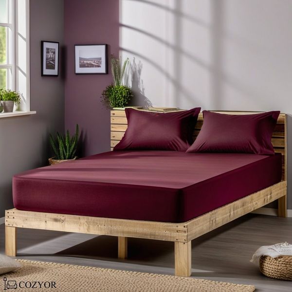 Cozyor Spannbettlaken 2er Set weich 90x190, 90x200, 140x200, 160x200, 180x200, 200x200cm, Mikorfaser weich gebürstet, Gummizug: rundum, (2 Stück), Matratzenhöhe bis 35cm, bordeaux Berry, Bettlaken mit starkem Gummi